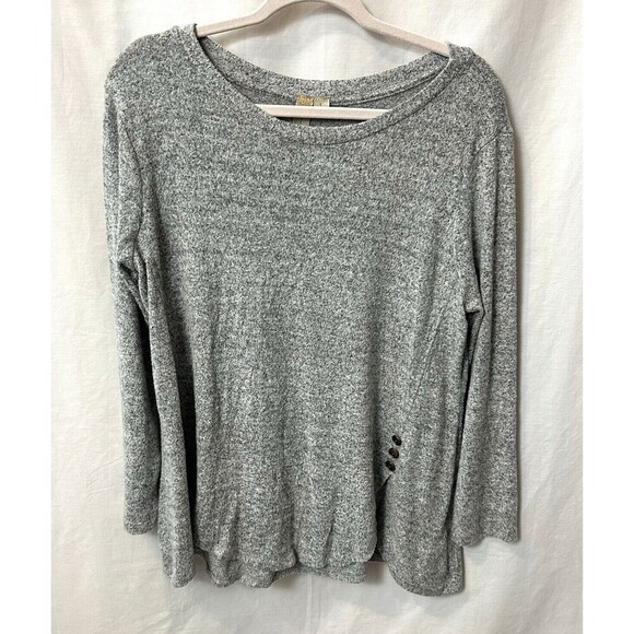 Misia Womens Large Gray Marbled Long Sleeve Rayon Blend Tunic Top Button Accents - Picture 2 of 12